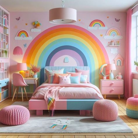 Bedroom Decor Ideas Like Rainbow. #LivingRoomColors #HomeDecor #InteriorDesign #HomeDecorIdeas #BestLivingRoomIdeas #HomeDecorIdeas #decor #decoration #decora #decorating #decorations #decorate #decorative #decoracaodeinteriores #decorando #decoraci #decore #decoradora #decorar Rainbow Bedroom Ideas, Rainbow Bedroom Ideas Kids, Girl Kids Bedroom, Bedroom Ideas Kids, Girls Bedroom Themes, Rainbow Room Kids, Rainbow Bedroom, Winter Bedroom, Jungle Room