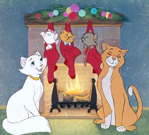 *DUCHESS, MARIE, TOULOUSE, BERLIOZ & THOMAS O'MALLEY ~ The Aristocats, 1970 Aristocats Christmas, Disney Winter, Winter Backgrounds, Animation Disney, Wallpaper Homescreen, Disney Cats, December Christmas, Wallpaper Computer, Images Disney