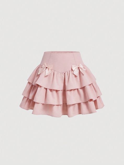 SHEIN MOD Women's Bow Decorated Ruffle Hem SkirtI discovered amazing products on SHEIN.com, come check them out! Cute Pink Skirts, Pink Skirt Short, Cute Pink Clothes, Skirt Design Ideas, Cute Pink Skirt, Bow Clothes, Pink Ruffle Skirt, Ruffled Skirts, Light Pink Skirt