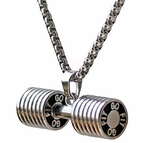 PRICES MAY VARY. Material:316L stainless steel Chain Total length: 21.6inch=55cm - Pendant size: 1.61inch Dumbbell Pendant Necklace Stainless Steel Couples Barbell Pendant Sports Jewelry Finished in High polished; hypoallergenic, no allergic; lightweight, comfortable to wear 100% Satisfaction Guarantee, Contact me if you are not satisfy with the products Perfect for weight lifters and fitness enthusiasts, this handsome fitness necklace features a 316L stainless steel chain and a dumbbell pendant Dumbbell Necklace, Fitness Jewelry, Sports Jewelry, Valentines Jewelry, Metal Pendant, Metal Necklaces, Stainless Steel Necklace, Chain Link Necklace, Gold Fashion