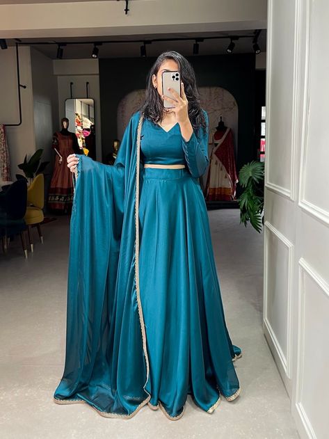 casual-lehenga-choli-teal Casual Lehenga, Plain Lehenga, New Designer Kurtis, Silk Lehenga Choli, Lehnga Dress, Lengha Choli, Lehenga Online, Lehenga Choli Online, Lehenga Blouse