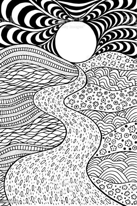 Seaside Illustration, Zantangle Art, Art Coloring Pages, Zen Doodle Patterns, Zentangle Artwork, Zen Doodle Art, Art Worksheets, Doodle Art Drawing, Tangle Art