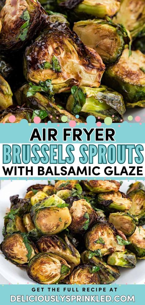 Here's a Thanksgiving dinner idea that's also a simple Christmas side dish! Not only do these air air fried brussels sprouts have a crispy texture, but they are also full of flavor from a balsamic glaze. Plus, this air fryer vegetable recipe is healthy! Air Fried Vegetable Recipes, Air Fryer Stuffed Mushrooms, Freezing Brussel Sprouts, Air Fryer Brussels Sprouts, Summer Bbq Side Dishes, Balsamic Brussel Sprouts, Fried Brussel Sprouts, Tailgating Food, Air Fryer Recipes Vegetarian