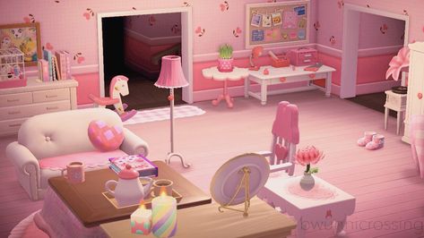 Acnh Living Rooms Ideas, Animal Crossing Pink, Animal Crossing Cute, Animal Crossing Room, Animal Crossing House, Acnh House, Pastel Living Room, Kawaii Room Ideas, Animal Crossing Island Inspo