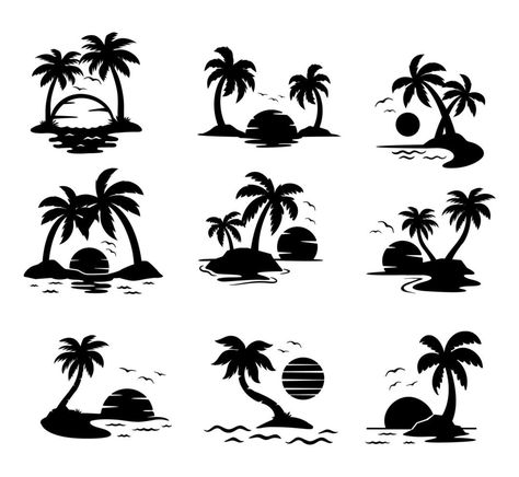 Palm Tree Clipart, Palm Tree Outline, Beach Silhouette, Moon Sea, Palm Tree Vector, Palm Tree Drawing, Beach Drawing, Shadow Drawing, Palm Tree Silhouette