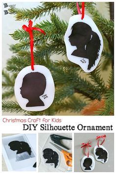 DIY Silhouette Christmas Tree Ornament Craft for Kids Using Shrink Film: Here's an easy way to make a special, homemade keepsake ornament for your home or to give as parent or grandparent gifts for the holidays. #buggyandbuddy #diyornament #christmasornament #christmascraft #christmastreeornament #christmascraftsforkids #kidscrafts #craftsforkids #homemadegifts #homemadeornaments #keepsakecraft Silhouette Christmas Tree, Silhouette Christmas Ornaments, Christmas Tree Ornament Crafts, Diy Silhouette, Silhouette Ornaments, Keepsake Crafts, Christmas Gifts To Make, Ornament Craft, Shrink Film