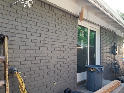 Painted Brick House Exterior Gray, Charcoal Brick House, Painted Gray Brick House Exterior, Brick House With White Trim, Gray Painted Brick House, Grey Painted Brick House, Gray Brick House Exterior, Stained Brick Exterior, Bagged Brick