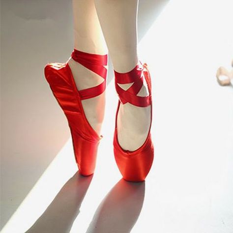 Red Ballet Aesthetic, Red Ballerina Aesthetic, Colored Pointe Shoes, Red Pointe Shoes, Red Ballet Heels, Red Shoes Ballet, Red Ballet Shoes, Luxury Red Ballet Flats With Red Sole, Red Shoes Outfit