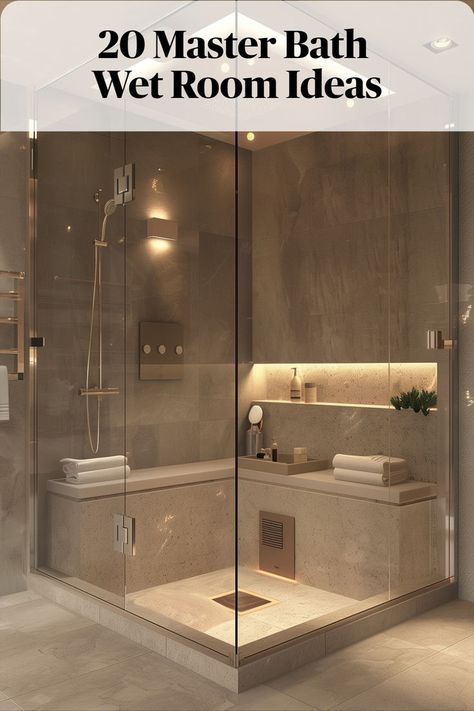 This design choice offers the ultimate spa-like experience, allowing you to indulge in a deep cleanse and unwind in the soothing warmth of steam. Master Bath With Wet Room, Master Bath Wet Room, Bath Wet Room, Wet Bathroom Ideas, Spa Bathroom Decor Ideas, Steam Bathroom, Wet Room Ideas, Master Bathrooms Luxury, Home Steam Room