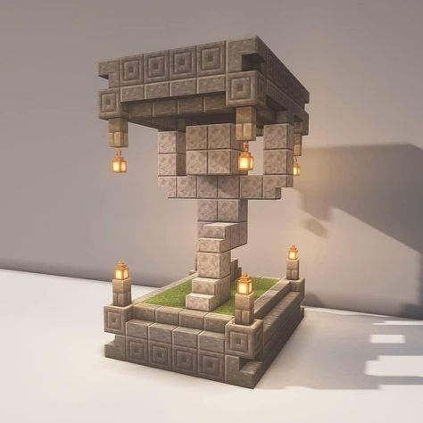 Minecraft Statue Ideas Easy, Minecraft Statues Ideas, Minecraft Mini Statues, Minecraft Ancient City Builds, Minecraft Throne Ideas, Throne Minecraft, Minecraft Dungeon Ideas, Minecraft Pillar, Minecraft Sculptures