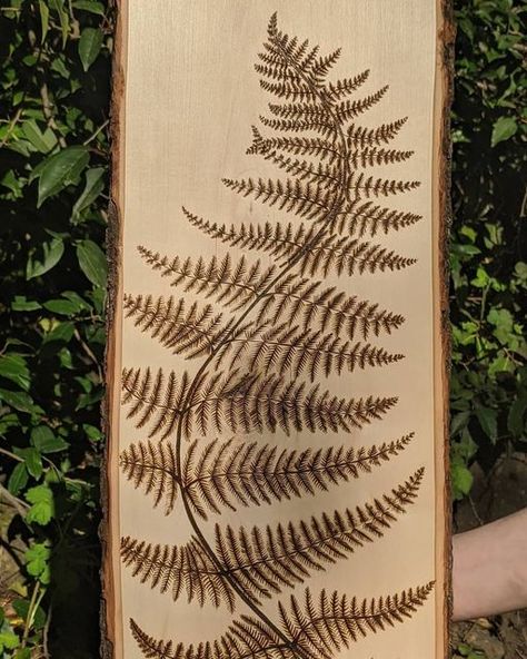 Fern Wood Burning, Wood Burning Watercolor, Pyrography Art Ideas, Nature Wood Burning, Woodburning Design, Wood Burning Ideas For Beginners Simple, Fern Stencil, Fern Decor, Woodburning Art