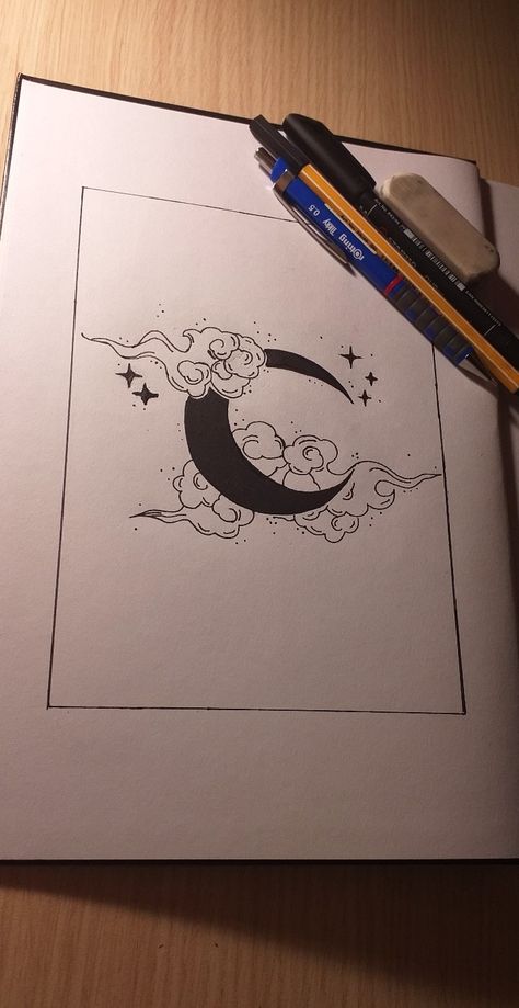 Doodling Ideas Aesthetic, Sketch Ideas Step By Step, Moon Aesthetic Drawing, Girly Drawings Cute Sketches, Moon Drawings Aesthetic, Aesthetic Drawing Ideas, Random Sketch Ideas, Easy Drawing Step By Step, Drawing Step By Step