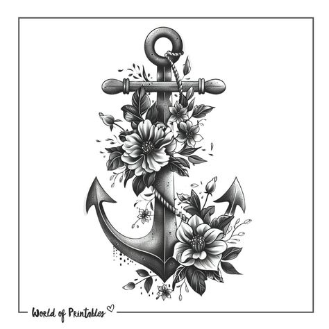 Floral Anchor Tattoos For Women, Us Navy Tattoos For Women, Anchor Tattoo Women, Ship And Anchor Tattoo, Anchor With Flowers Tattoo, Tattoos For Strength, Anchor Tattoos For Women, Vintage Compass Tattoo, Anchor Tattoo Ideas