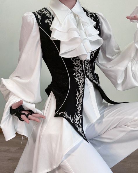 🦇 Embroidered Bat Wings Waistcoat with front zipper closure, available in black and white. Preorder now for $62.00! Shop here: https://www.devilinspired.com/extremely-luxurious-banquet #waistcoat #princestyle #oujifashion Aristocrat Fashion, Ouji Style, Ouji Fashion, Clothing Design Sketches, Concept Clothing, Vest Designs, Fashion Enthusiast, Antique Clothing, Dress Suit