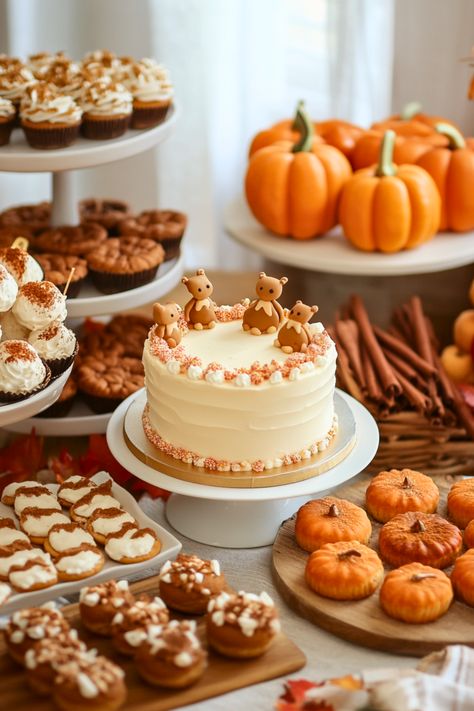 Want to add something fun to your fall baby shower? I love the idea of a dessert station with kid-friendly treats like pumpkin cookies, caramel apples, and cake pops. Use muted fall tones to tie it all together while celebrating your baby boy. Let’s make this baby shower as sweet as can be! Thanksgiving Baby Shower Theme, Fall Baby Shower Ideas, Baby Shower Themes For Boys, Thanksgiving Baby Shower, Fall Baby Shower Themes, Country Baby Shower, Fall Tones, Dessert Station, Fall Country