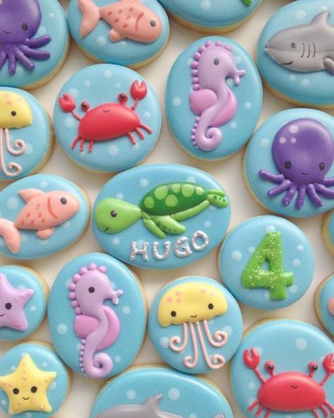 Ocean Animal Cookies Decorated, Under The Sea Decorated Cookies, Aquarium Cookies, Under The Sea Royal Icing Cookies, Under The Sea Sugar Cookies, Under The Sea Cookies Decorated, Under The Sea Cookies, Starfish Cookies, Decorator Frosting