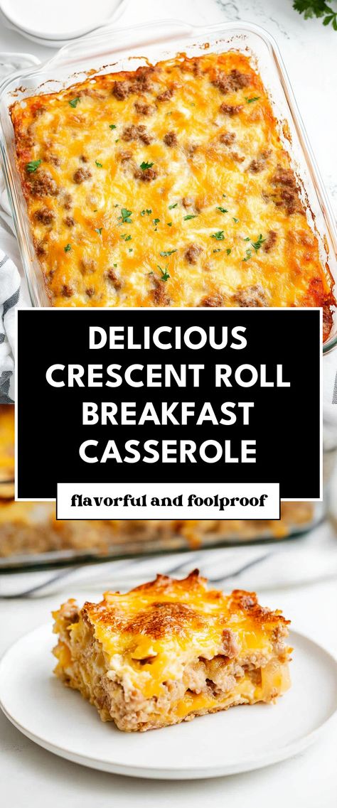 Image for Delicious Crescent Roll Breakfast Casserole Savory Breakfast Casserole Recipes, Breakfast Casserole With Croissants And Sausage, Crescent Roll Breakfast Recipes Cream Cheese, How To Make Breakfast Casserole, Easy Breakfast In Crockpot, Holiday Brunch Food Ideas, Easy Breakfast Casserole With Croissants, Breakfast Casserole Prepare Ahead, Croissant And Egg Casserole