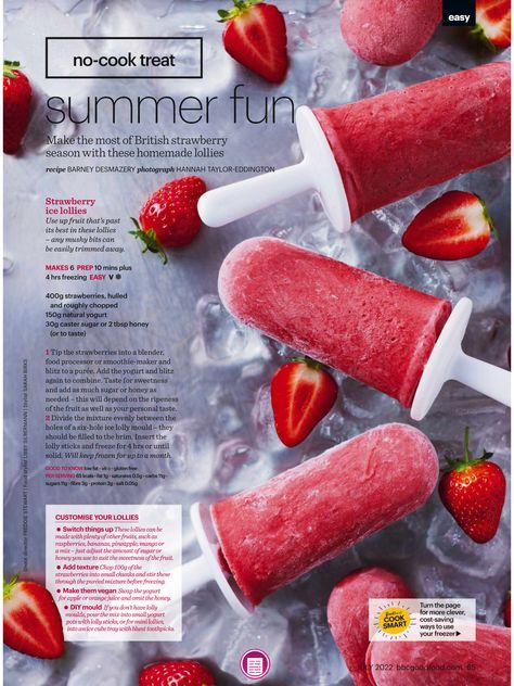 Strawberry Ice Lollies, Ice Lolly Recipes, Easy Ice Cream Recipe, Ice Lollies, Healthy Party Food, Homemade Cookbook, Easy Ice Cream, Smoothie Makers, Food Gallery