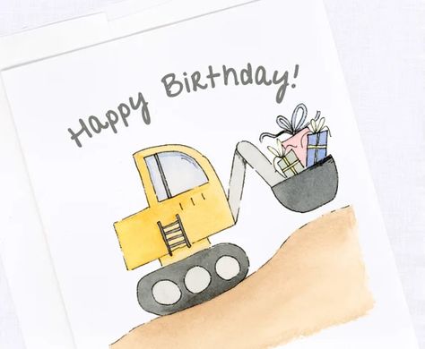 Truck Birthday Card, Construction Truck Birthday, Birthday Card Son, Birthday Card Designs, Diy Gifts Videos, Kids Birthday Card, Watercolor Birthday Cards, Birthday Card Drawing, Truck Birthday