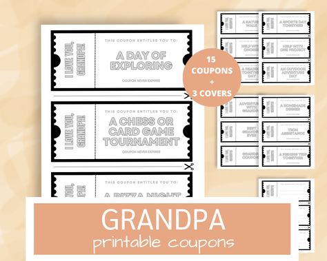 Coupon Book For Grandpa, Grandpa Presents, Grandpa Printable, Grandpa Love, Printable Coupon Book, Coupon Books, Diy Coupons, Birthday Coupons, Grandfather Gifts