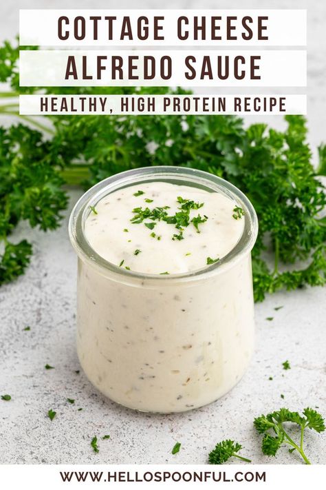 Definitely give this high protein, healthy cottage cheese alfredo sauce a try! This is my favorite new alfredo sauce. I can't believe it uses cottage cheese! It's creamy, flavorful, and seriously just like traditional alfredo sauce! High Protein Alfredo Sauce, High Protein Alfredo, Protein Alfredo Sauce, Protein Alfredo, Cottage Cheese Alfredo Sauce, Traditional Alfredo Sauce, Cottage Cheese Alfredo, Cheese Alfredo Sauce, Alfredo Sauce Recipe