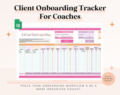 Client Onboarding Tracker Spreadsheet for Coaches, CRM, Client Management Google Sheets, Coach Spreadsheet, Coaching Tracker, Client List Small Business Spreadsheet, Business Spreadsheet, Client Tracker, Business Binders, Business Tracker, Client Onboarding, Small Business Management, Google Spreadsheet, Client List