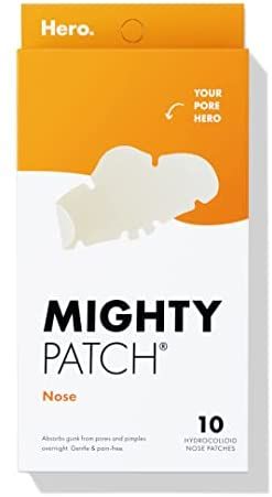 AmazonSmile: Mighty Patch Nose from Hero Cosmetics - XL Hydrocolloid Patches for Nose Pores, Pimples, Zits and Oil - Dermatologist-Approved Overnight Pore Strips to Absorb Acne Nose Gunk (10 count) : Beauty & Personal Care Nose Patch, Hydrocolloid Patches, Mighty Patch, Nose Pores, Nose Cleaner, Pimples Overnight, Tighten Loose Skin, Extra Skin, Pore Strips