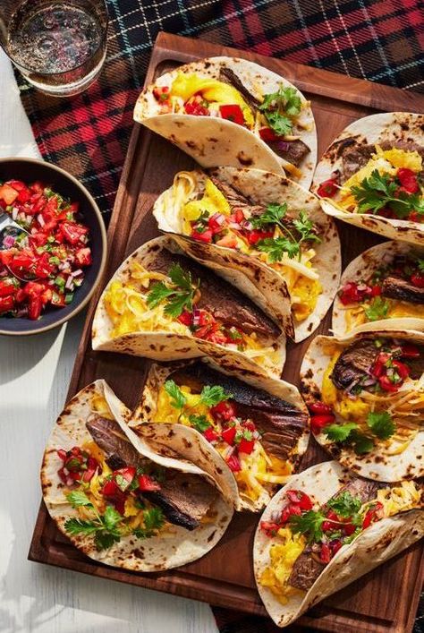 Like any true treat from Texas, our Texas Breakfast Tacos are made with brisket. Get the recipe at the link. #breakfastrecipes #breakfasttacos #recipeideas #recipes #southernliving Texas Breakfast, Garlic Baked, Tomato Salsa Recipe, Brisket Tacos, Easy Taco Soup, Vegetarian Tacos, Baked Pork, Tailgate Food, Breakfast Tacos