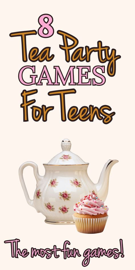 8 of the best most fun afternoon tea party games for teenagers to play at a tea party to celebrate their birthday, graduation or get together with their besties. These 8 games are fail-proof fun party games for teens to include in your birthday party planning, classic tea party games, Scattergories, Tea party word search, Tea party scavenger hunt game, Pass the parcel for teens, sugar cube minute to win it challenge, tea bag toss game, tea party themed charades, birthday party for teenager Games To Play At A Tea Party, High Tea Activities, Tea Party Games For Teenagers, Yea Party Games Adults, Tea Party Scavenger Hunt, Cute Party Games, Yea Party Games, Games To Play At Birthday Parties, Tea Party Birthday Games