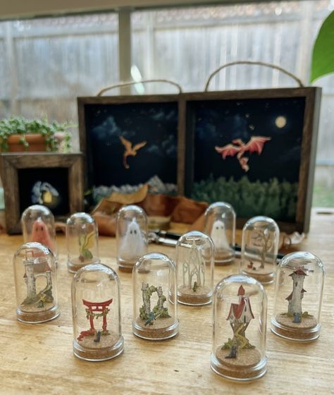 Polymer Clay Diorama, Tiny Jar Crafts, Jar Diorama, Tiny Crafts, Mini Diorama, Diy Crafts Bookmarks, Tiny Jars, Fairy Garden Crafts, Mini Glass Bottles