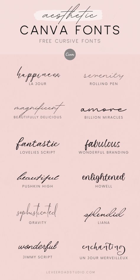 Add a chic and stylish touch to your designs with Canva's collection of free cursive fonts. From sophisticated invitations to trendy branding materials, these fonts are perfect for making a statement. Check out our guide to using these fonts effectively in your designs. Get more font alphabets, Canva font collections, calligraphy fonts alphabets, easy to write fonts, best fonts and calligraphy ideas, wedding fonts, and lettering fonts at leveeroadstudio.com! Journal Writing Fonts, Witchy Fonts Canva, Canva Calligraphy Fonts Name, Canva Teacher Fonts, Cursive Canva Fonts, Canva Wedding Fonts, Canva Free Fonts, Easy Fonts To Write, Fonts For Canva