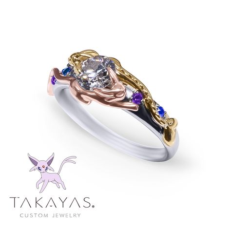 Pokémon Eeveelution Inspired Engagement Ring Pokemon Ring Engagement, Anime Inspired Engagement Rings, Pokemon Engagement Ring, Pokemon Wedding Ring, Pokemon Wedding Dress, Pokémon Decor, Dragon Engagement Ring, Zelda Engagement Ring, Pokemon Wedding