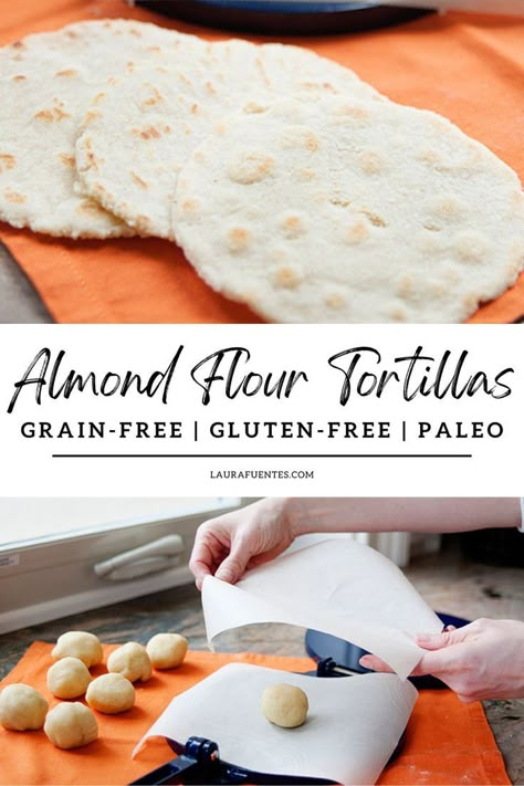 3 almond flour tortillas with a picture showing how to make tortillas at home with a press Diy Almond Flour Tortillas, Almond Flour Tortilla Recipe Easy, How To Make Almond Flour Tortillas, Homemade Almond Flour Tortillas, Almond Flour Tortillas 3 Ingredients, Almond Tortillas Recipe, Home Made Flour Tortillas, Aip Tortillas, Making Almond Flour