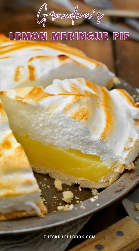 This winter dessert classic, Grandma's Lemon Meringue Pie Recipe, is perfectly tart and sweet, combining fresh lemon juice and lemon zest for a luscious, zesty filling. The pie is topped with fluffy meringue, making it a dreamy centerpiece for any table. This Lemon Meringue Pie Easy recipe stands out as one of the Best Lemon Meringue Pie recipes, bringing together the magic of Homemade Pie Recipes with a Pavlova Dessert twist. Ideal for fans of Lemon Pie Recipe and timeless Meringue Pie Recipes. Pie Lemon Meringue, Homemade Lemon Meringue Pie Recipe, Meringue For Lemon Pie, Old Fashion Lemon Meringue Pie, Lemonmeringuepie Recipe, Meyer Lemon Desserts, Lemon Mirage Pie, Lemon Meringue Pie Recipe Condensed Milk, Lemon Meringue Pie Recipe Easy