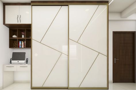 Aristo Doors Design, 2 Slider Wardrobe Design, Glossy Bedroom Wardrobe, T Profile Doors, Mbr Wardrobe Designs, T Profile Design On Wardrobe, Cupboard Slider Door Design, Glossy Laminate Wardrobe Design, Wardrobe Glass Sliding Doors