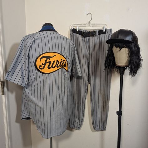 Baseball Furies Costume from movie the Warriors Furies Costume, Baseball Furies Costume, The Warriors Baseball Furies, Gang Costumes, Black Wavy Wig, Warriors Baseball, Baseball Furies, Cult Classic Movies, Belt Pants