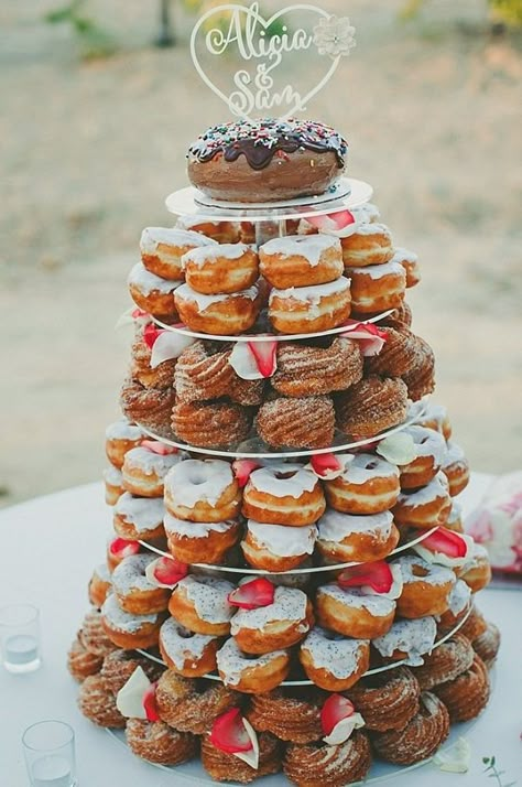 Doughnut wedding cake    #wedding #weddings #weddingideas #aislesociety #weddingtrends #2018weddings Doughnut Wedding Cake, Donut Bar Wedding, Donut Wedding Cake, Donut Wedding, Donut Display, Donut Cake, Country Wedding Cakes, Wedding Donuts, Donut Bar