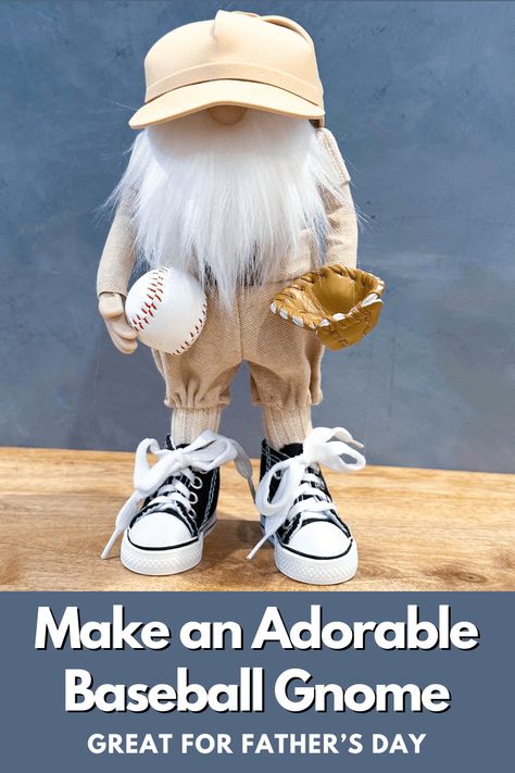 DIY Simple Baseball Player Gnome Nfl Gnomes Diy, Baseball Gnomes Diy, Standing Gnomes Diy, Standing Gnomes Diy How To Make, Clay Gnomes Diy How To Make, Diy Gnomes Tutorials, Baseball Gnome, Standing Gnomes, Themed Gnomes