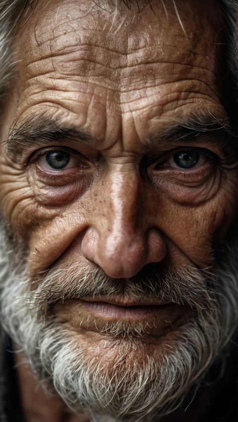 This stunning photo shows the face of a man who has lived a long and rich life. His eyes tell a story of wisdom and experience, while his wrinkles and marks reveal his character and resilience. This is a portrait of time, and a reminder that aging is not something to fear, but to embrace. 🙌🏼 Male Eye Drawing Reference, Old Man Face, Old Man Portrait, Eye Close Up, Passage Of Time, Drawing People Faces, Old Faces, The Passage, Face Wrinkles