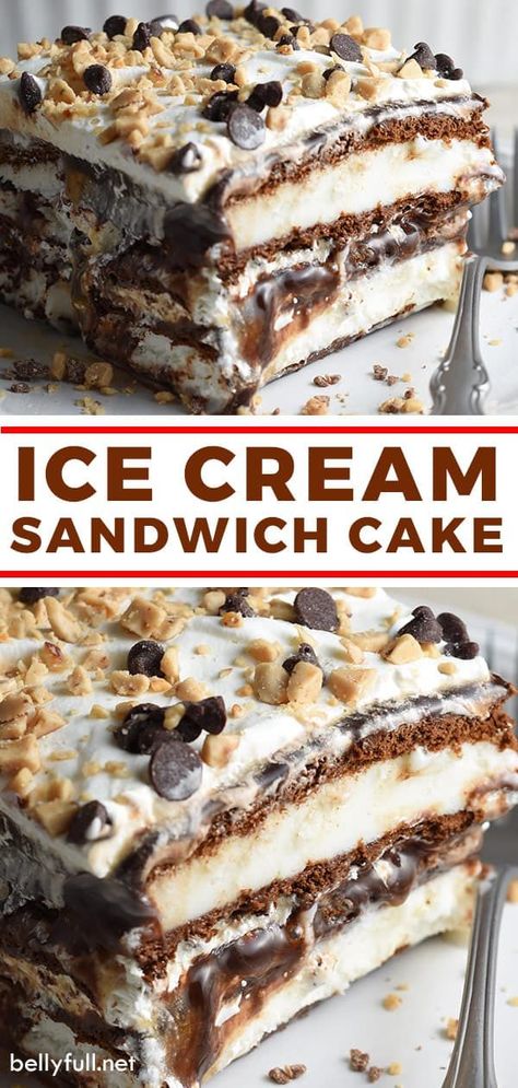 Ice Cream Sandwich Cake Recipe, Ice Cream Sandwich Bar, Ice Cream Sandwich Dessert, Cream Sandwich Cake, Ice Cream Sandwich Cake, Dessert Oreo, Ice Cream Cake Recipe, Easy Ice Cream, Recipes Summer