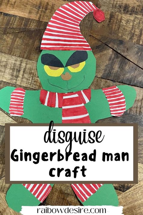 How to make Grinch as disguise gingerbread man so he does not get eaten. Christmas Crafts ideas for kids for family projects, school or at home. #disguise #gingerbreadman #Grinch #cookie #christmas #crafts #kids #family #project #school #homework #ideas #DIY Disguise Gingerbread Man, Gingerbread Man Ideas, Disguise A Gingerbread Man, Gingerbread Man Crafts, Turkey Disguise Project, Preschool Christmas Crafts, Man Projects, Gingerbread Man Cookies, Idea For Christmas