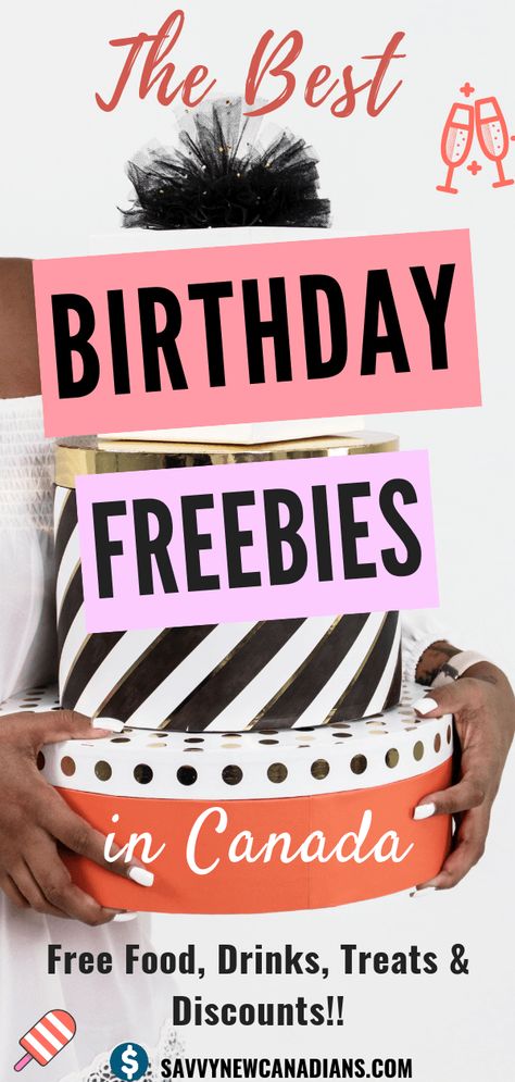 These are the best birthday freebies in Canada. Get free food, sweets, drinks, and treats on your birthday! These list includes all the best FREE birthday gifts and food available to kids, teens and adults. Get your birthday freebie here now! #birthday #freebie #freefood #savemoney #frugal #birthdayfreebie #freestuff Free On Your Birthday, Canada Birthday, Tiktok Hacks, Free Birthday Gifts, Finance Lessons, Personal Finance Lessons, Birthday Freebies, Party Hardy, Frugal Family