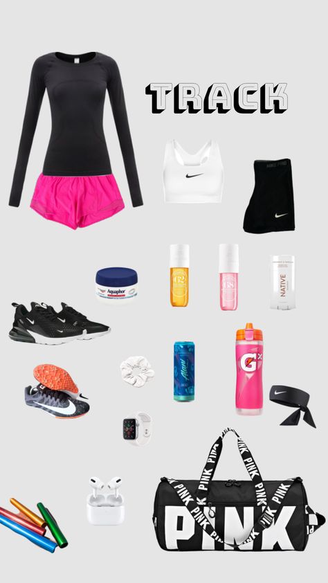 Track Day Outfit, Track Packing List, Track And Field Outfits Cold, Whats In My Track Bag, What’s In My Track Bag, Track And Field Aesthetic Outfit, Track And Field Bag Essentials, Track Wishlist, Track Outfits Practice