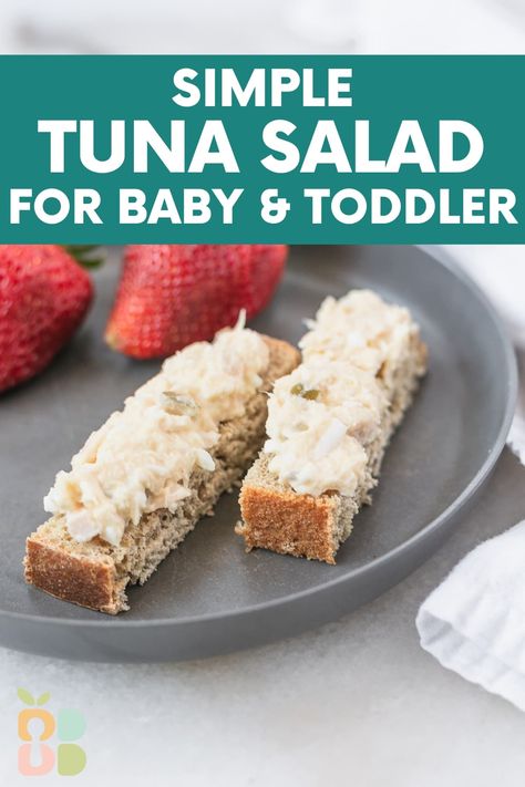 Simple Tuna Salad for Baby Led Weaning - Baby Led Bliss Blw Tuna Recipes, Toddler Tuna Recipes, Tuna For Babies, Tuna For Toddlers, Blw Fish, Baby Led Weaning Freezer Meals, Blw Lunch Ideas, Quick High Protein Lunch, Blw Lunch