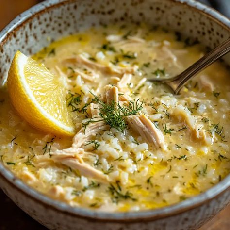 Mediterranean Lemon Chicken Soup: A Creamy, Comforting Bowl of Sunshine - SavorySplash Creamy Chicken Kale Soup, Lemon Chicken Farro Soup, Greek Lemon And Rice Soup, Lemon Chicken Tortellini Soup, Slow Cooker Lemon Chicken Soup, Soup With Chicken Healthy, Gut Healthy Chicken Soup, Creamy Chicken Orzo Soup Recipes, Healthy Lemon Chicken Orzo Soup