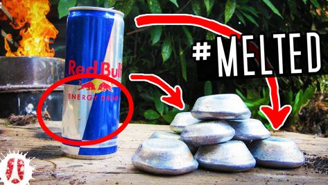 Making Aluminium Metal Ingots By Melting Redbull Tin Cans Scrap With A Homemade Foundry  #picoftheday #Howto #make #aluminium #ingots #sodacans #tincans #scrap #redbull #melting #metal #foundry #furnace #homemade #melt #home #stove #smelter #cans #DIY #lifehack #hack #crafts #tutorial #instructions #how #tech #question #tip #trick Metal Foundry, Diy Hack, Melting Metal, Aluminum Can, Old Chairs, Old Chair, Tin Cans, Metal Pipe, Trash Bins