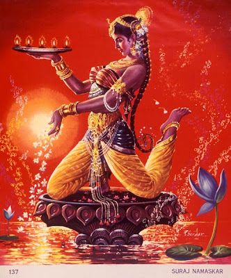 003 Surya God, Kerala Ayurveda, Yoga India, Dharamsala, Dhoti Saree, Saraswati Goddess, Rani Pink, Indian Women Painting, Indian Painting