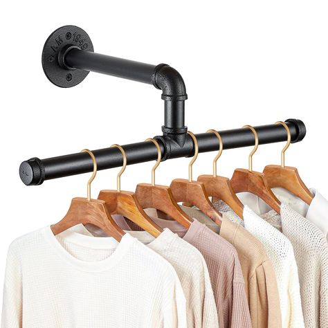 PRICES MAY VARY. Strong Bearing Capacity - Made of heavy duty malleable cast iron, pipe clothing racks run fine for hanging clothes, and installing wall shelves. Robust Material - The matte black painted clothes racks for hanging clothes has great toughness and strength, it can be used for years and will not loosen or corroded easily. Easy to Install & Reusable - Our garment rack to hang clothes comes with detailed illustrated instruction, just connect the accessories and then fix them with scre Industrial Pipe Closet, Pipe Closet, Industrial Pipe Clothing Rack, Industrial Clothing Rack, Bar Clothes, Pipe Clothes Rack, Clothing Rack Bedroom, Wardrobe Rail, Clothes Hanger Rack