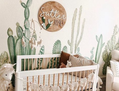 HelloBirdieBirdie-Hi I’m Nasaa on Instagram: “🦙🌵🦙🌵 Check out this beautiful boho nursery by @cheyenne_coerper & @pnw_nurserydesign . . . . .…” Boho Nursery Ideas, Western Baby Nurseries, Southwest Nursery, Western Nursery, Llama Nursery, Baby Room Themes, Nursery Room Design, Baby Boy Room Nursery, Boy Name