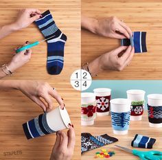 Diy Coffee Sleeve, Decoration Tips, Sock Crafts, Holiday Socks, Diy Christmas Decorations, Coffee Sleeve, Office Holiday, Belem, Diy Coffee